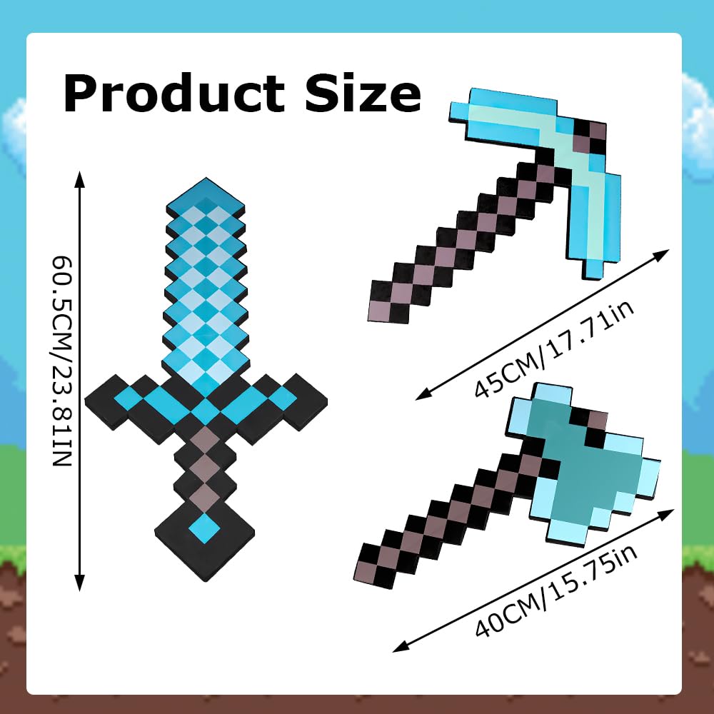 Dhqkqg Pickaxe and Sword Axe Toys, 3 Pack Foam Sword Pickaxe and Axe, Kids Role-Play Battle Accessory - Image 2
