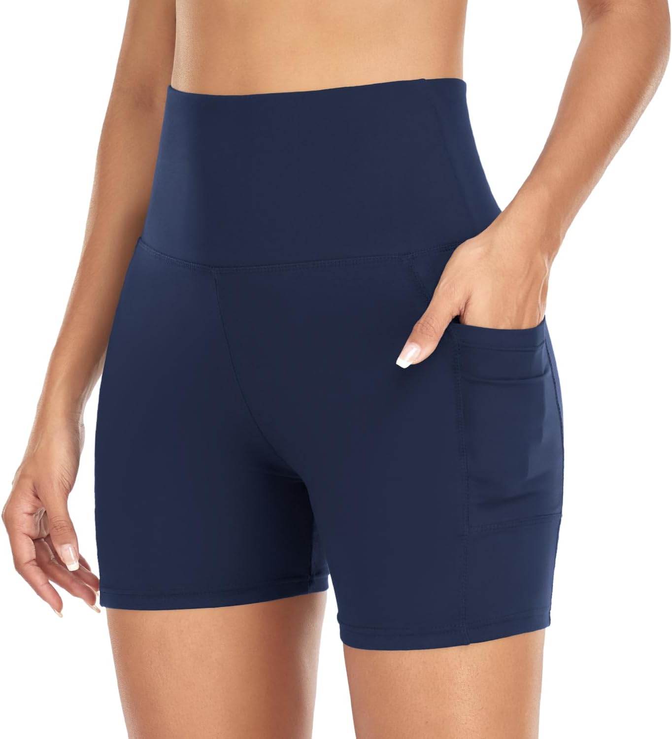 GROTEEN6" Biker Shorts with Pockets for Women - High Waisted Tummy Control Spandex Workout Shorts for Yoga Running Athletic