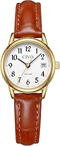 CIVO Womens Watches for Small Wrists: Analog Date Watch with Easy to Read Arabic Numerals Dial - Vintage Elegant Leather Waterproof - Gifts for Women