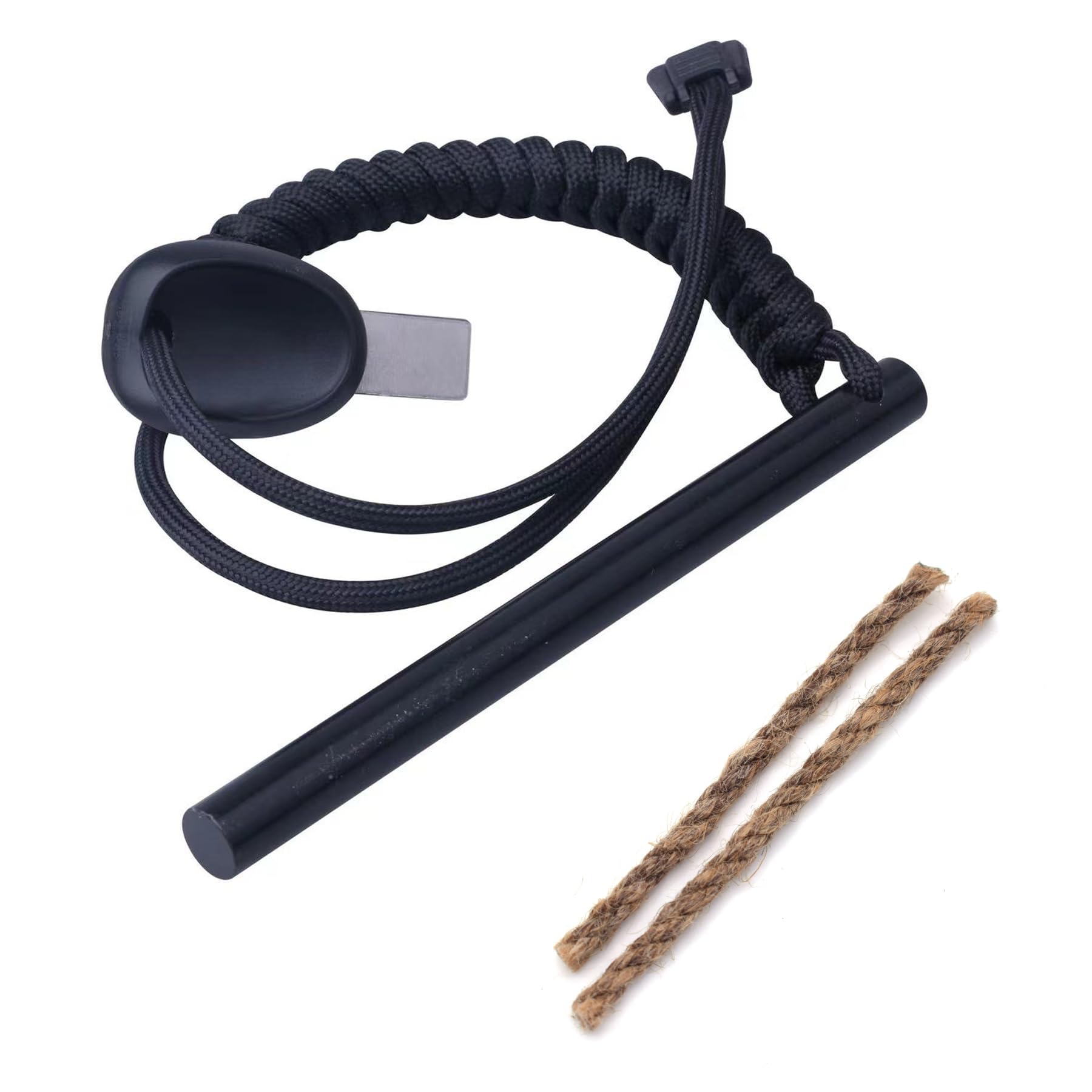 THEAGE 5 Inch Survival Ferrocerium Drilled Flint Fire Starter, Ferro Rod Kit with Paracord Landyard Handle and Striker, 5