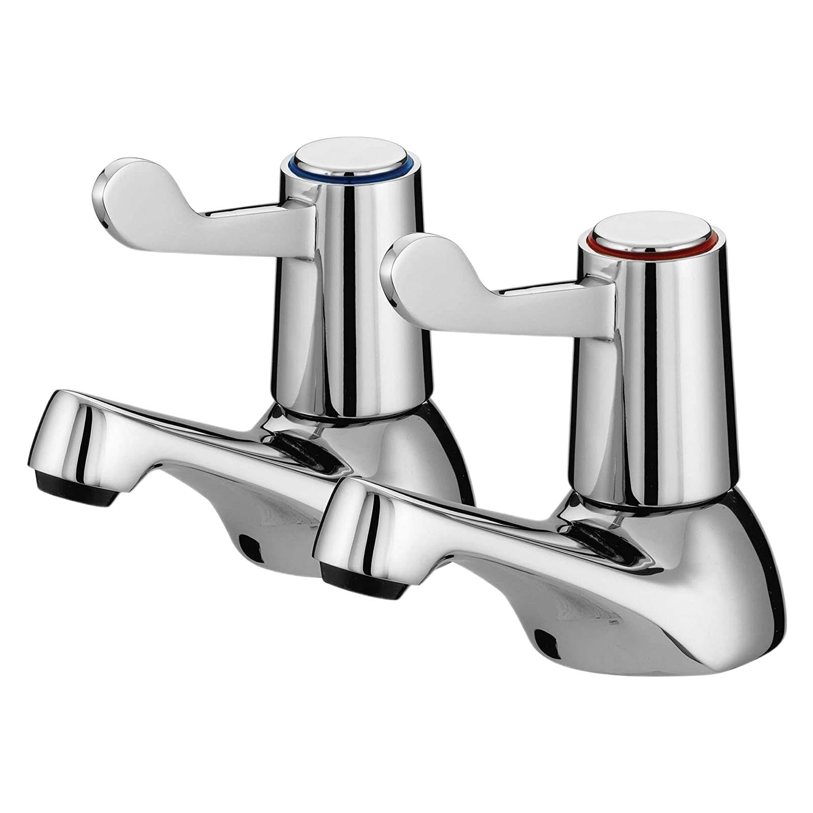 Pair of Modern Chrome Brass Basin Taps - Hot & Cold Lever Taps with Ceramic Cartridge for Bathroom Sink, Suitable for Bathrooms & Kitchens
