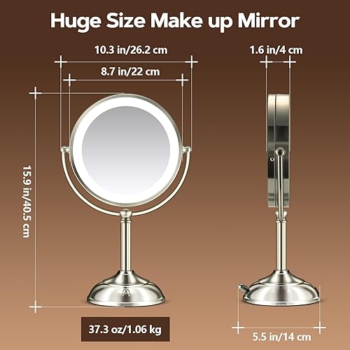 Miniatura 6 de Espejo de maquillaje con luces, espejo de aumento de 9 pulgadas, 20X, con luz y 3 colores, espejo de tocador con luces y brillo ajustable, espejo de