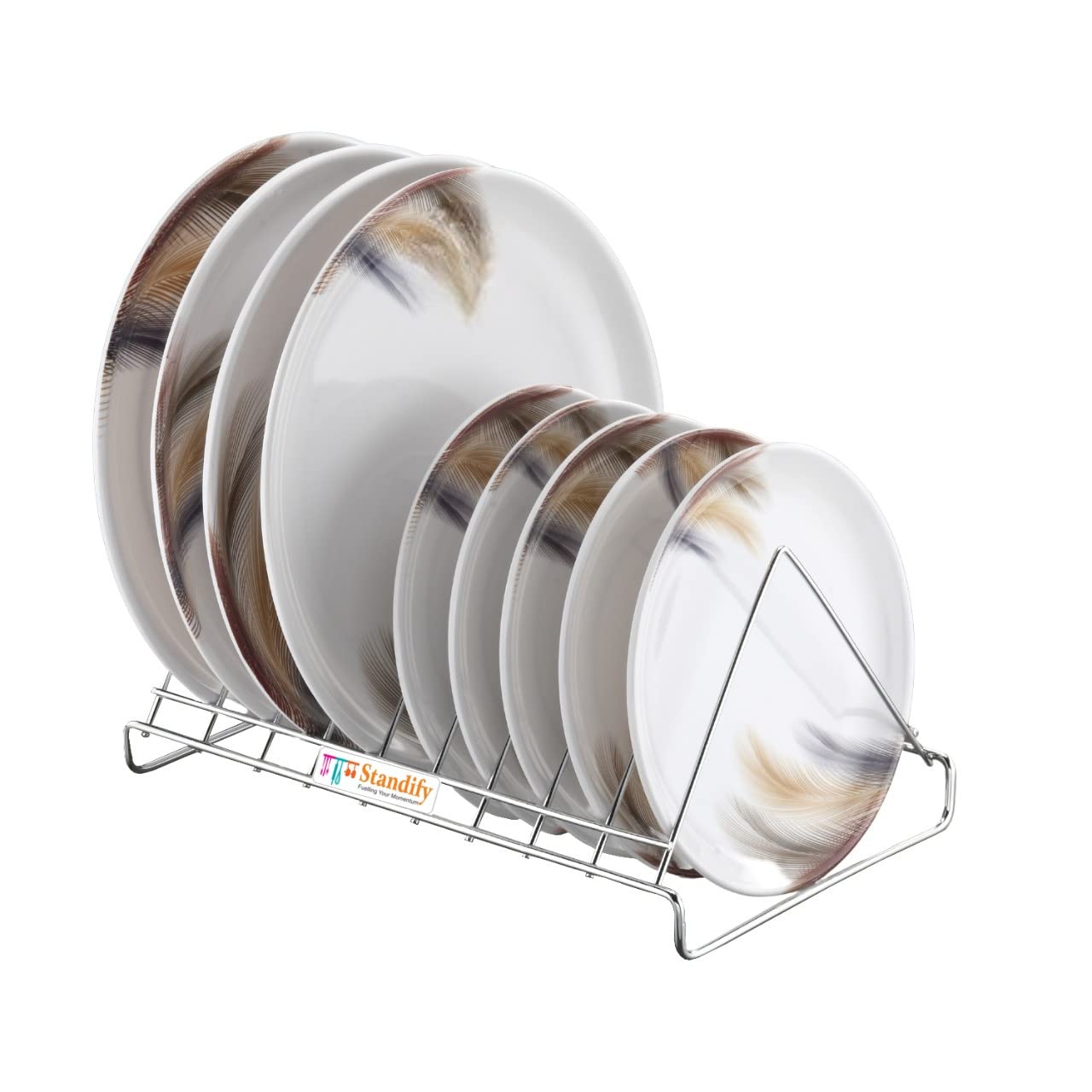 STANDIFY Stainless Steel Plate Rack Stand | Thali Rack | Dish Rack | Lid Holder | Utensil Rack | Kitchen Storage | Space Saver | Organizer Stand for Dining Table -Pack of 1 (B0C3HFGGL4) Amazon Price History, Amazon Price Tracker