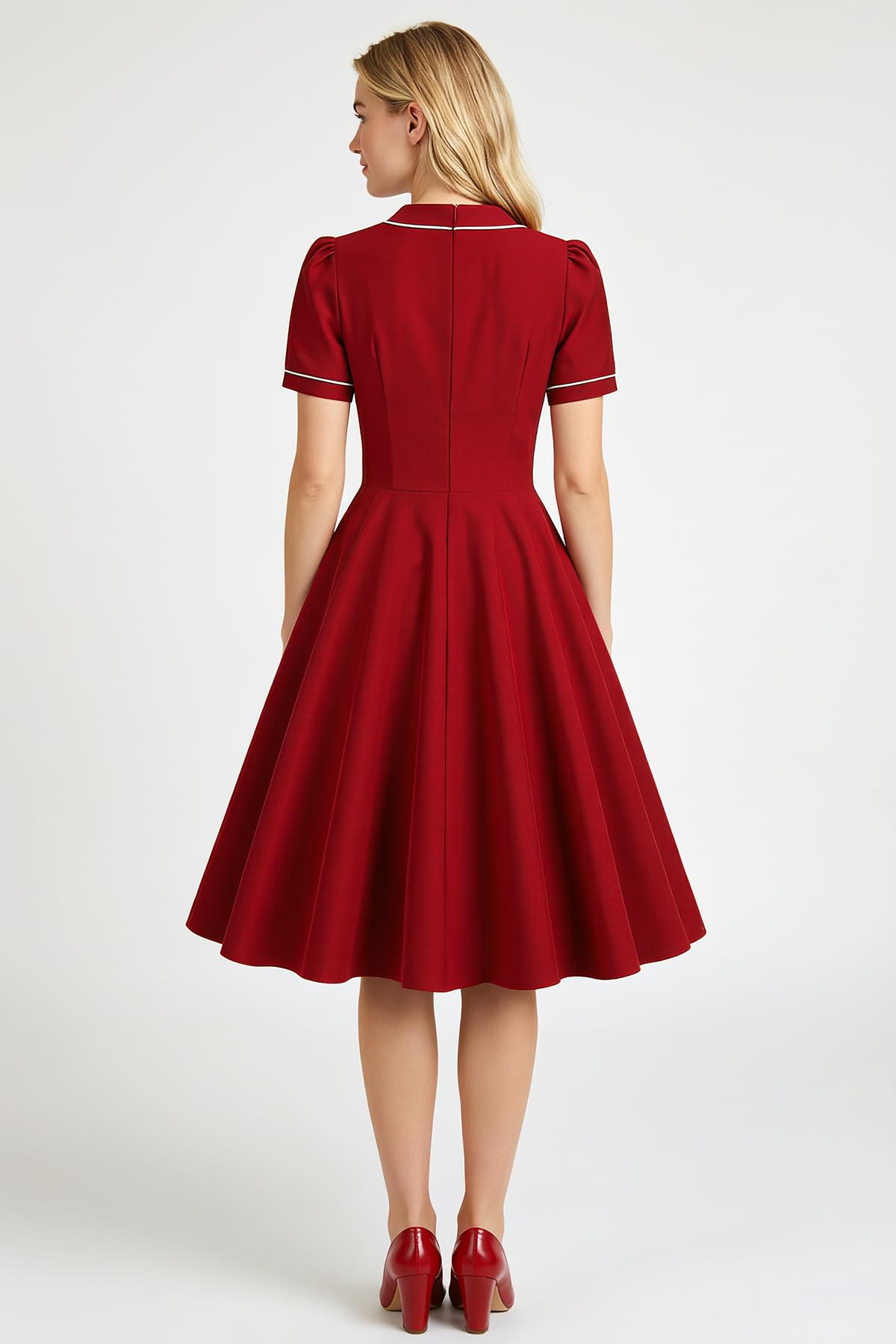 AXOE Femme Robe Vintage Année 50 Rockabilly Chic Robe de Cocktail Rétro Élégante Col Rond Manche Courtes pour Soirée Événement Guinguette