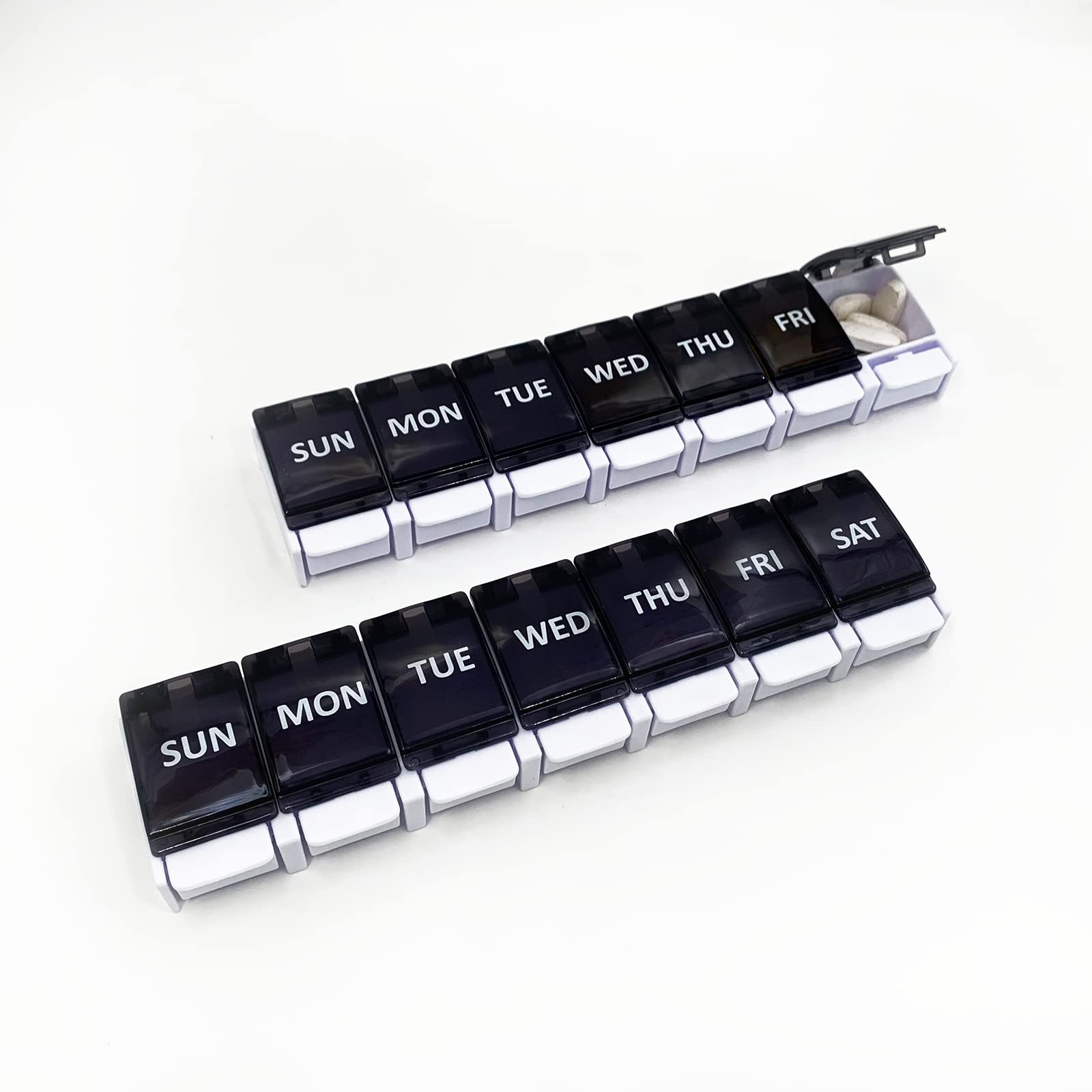 GIIYAA2 Pcs XL Weekly Pill Organizer Arthritis Friendly,Travel 7 Day Pill Box Case,Large Pill Case with Popup Open Design to Hold Vitamins, Fish Oil,Supplements and Medication (Black)