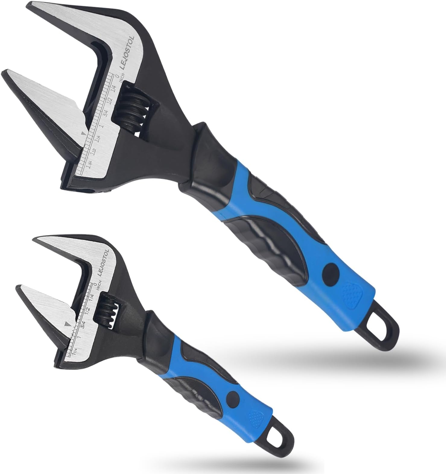 2 PCS Wide Opening Adjustable Wrench Set, 6-Inch & 10-Inch Deep Jaw Wrenches with Kitbag, for Home, Garage, and Workshop DIY