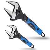 2 PCS Wide Opening Adjustable Wrench Set&comma; 6-Inch & 10-Inch Deep Jaw Wrenches with Kitbag&comma; for Home&comma; Garage&comma; and Workshop DIY