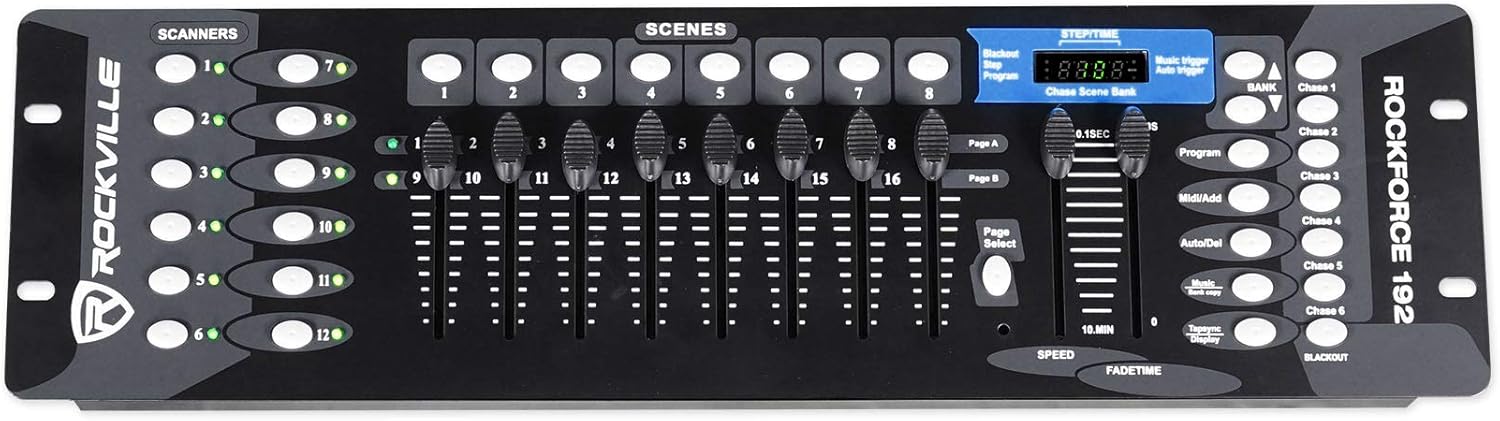 Audiosavings Bundle: Chauvet GigBar 2.0 DMX LED 4-in-1 Light FX Bar w/Tripod+Footswitch+Remote+Bag Bundle with Rockville ROCKFORCE 192-Channel Light/Fog DMX Lighting Controller (2 Items)