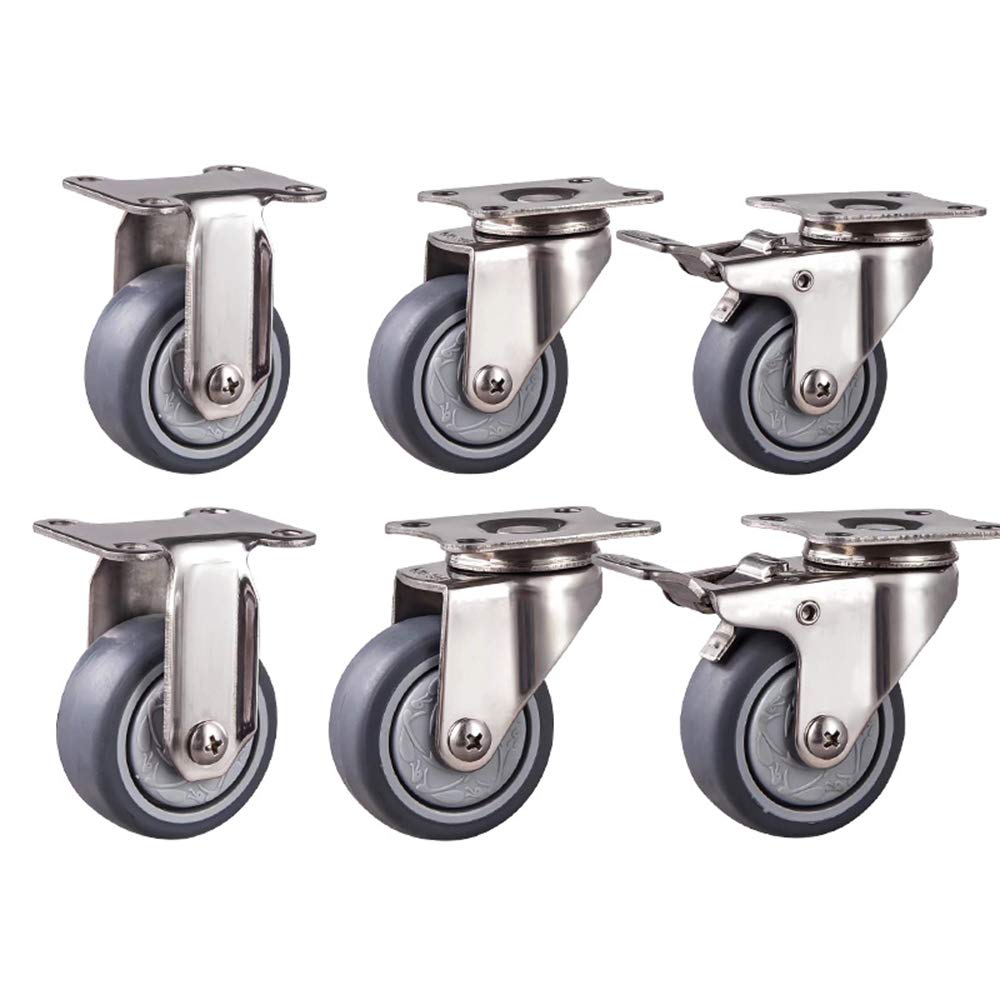 roulettes pivotantes en Caoutchouc avec Plaque supérieure de 2 Pouces, roulettes silencieuses pour Chariot, Meubles (2 roulettes pivotantes verrouillables, 2 roulettes Fixes) (2