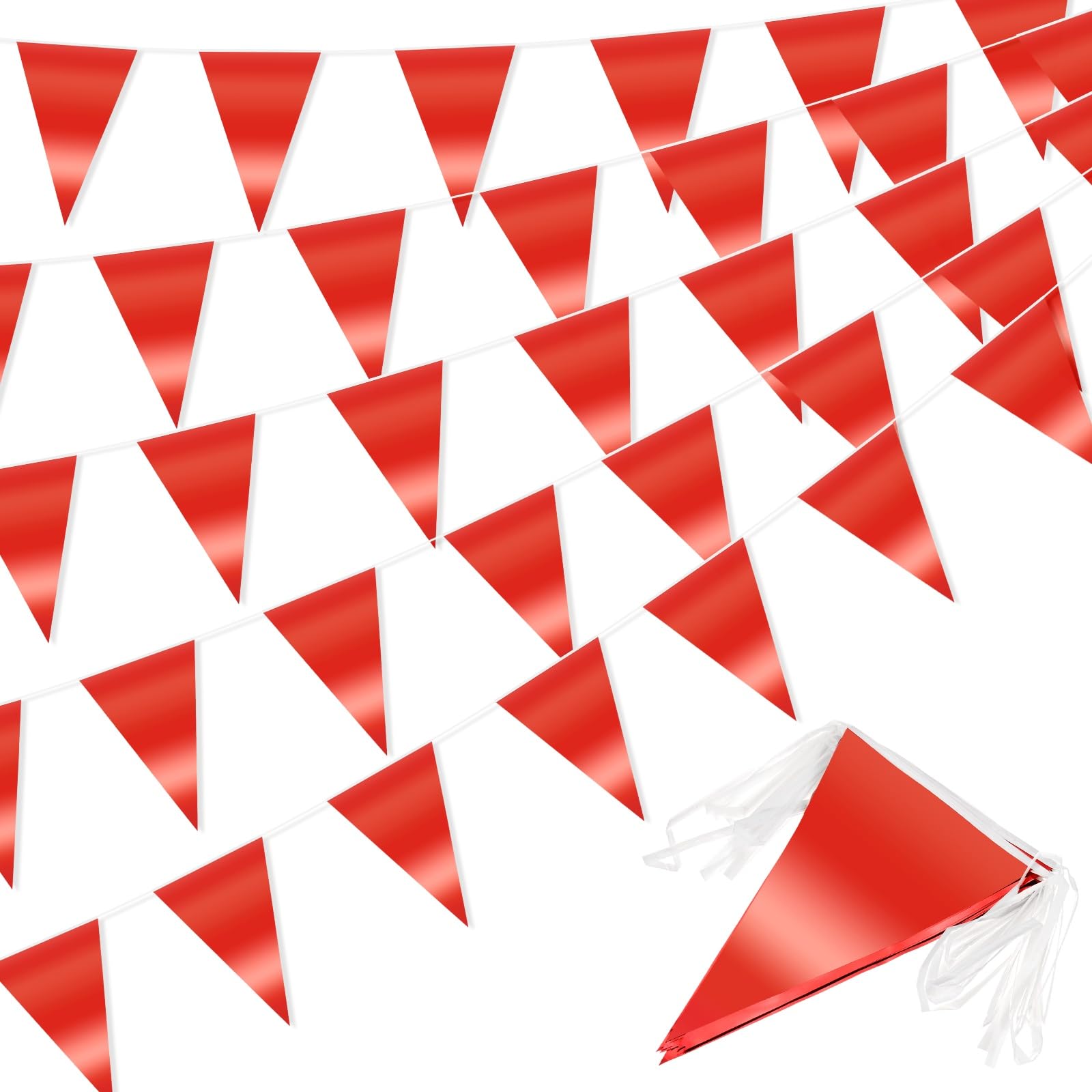 M METERXITY 4-Pack 10m/32.8FT Triangle Pennant Banner Flag Metallic Fabric Bunting Party Decoration Triangle Flags for Christmas/Graduation/Wedding/Birthday Red
