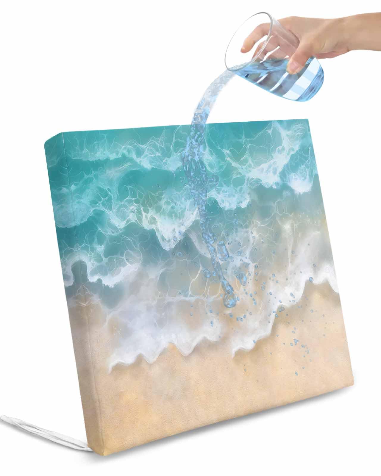 2 Pack Turquoise Summer Beach Waterproof Cushion Covers with Ties, Outdoor Patio Chaise Lounge Chair Seat Cushion Slip Covers Replacement(Only Cover) Coastal Water Ripple 20