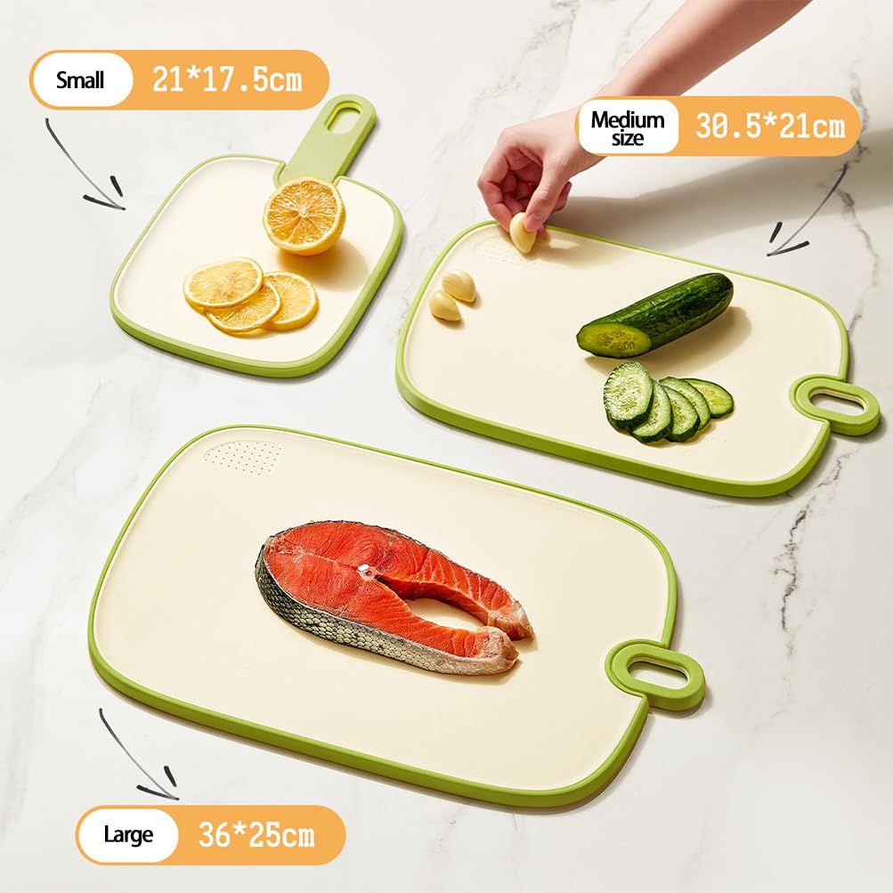 Kunststoff-Schneidebretter, 3er-Set, BPA-frei, beidseitig erhältlich, Schneidebrett-Set, mit Schleifbereich, bunt, flexibel, starke Kunststoff-Schneidebretter für Küche, spülmaschinenfest, Gelb
