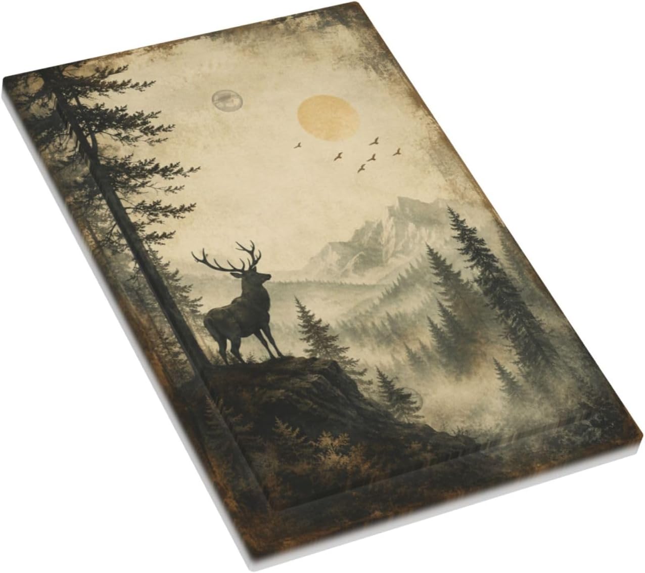 Decorative Light Switch Cover Plate Vintage Misty Mountain Stag Deer Pine Forest Landscape 1 Gang No Device Single Blank Outlet Covers Wall Plates for Electrical Faceplate for Home Decor image 3