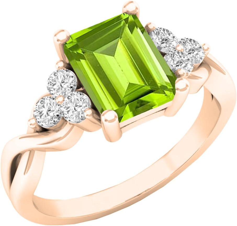 Dazzlingrock Collection 8x6mm Emerald Cut Peridot & Round White Diamond Twisted Engagement Ring for Women in 10K Solid Gold