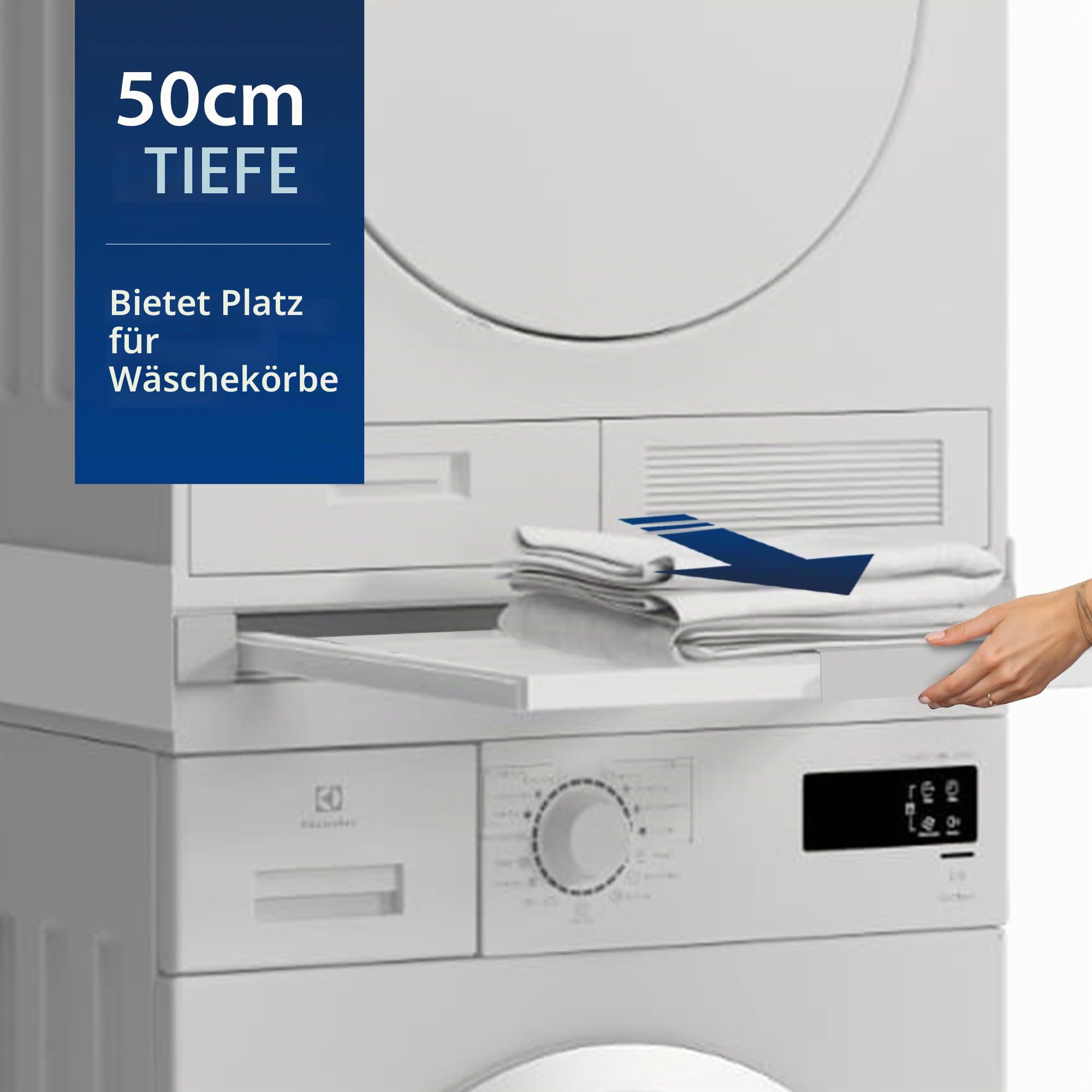 Hd-Line Universeller Zwischenbaurahmen - Für Waschmaschinen und Trockner, mit herausziehbarem Fach, vibrationsdämpfend und kippfest Größe (60x54x10 cm, bis 15 kg)