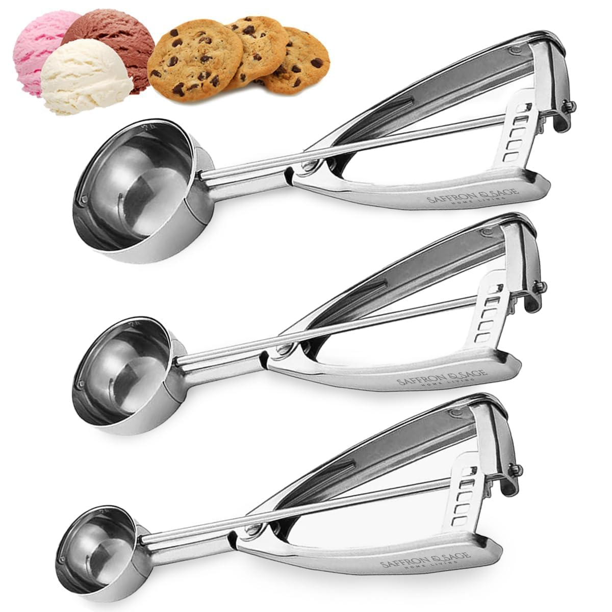 Amazon.com: Saffron & Sage Cookie Scoop Set - Heavy Duty Stainless ...