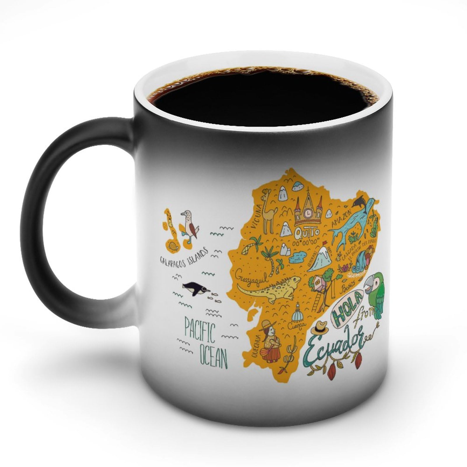 Magic Color-Changing Mug, Lead-Free Ceramic - Fade-Resistant Print, Anti-Tip Grip - Perfect for Home/Office/Café, Great Gift for Birthdays/Valentine’s Day Cartoon Map Pattern