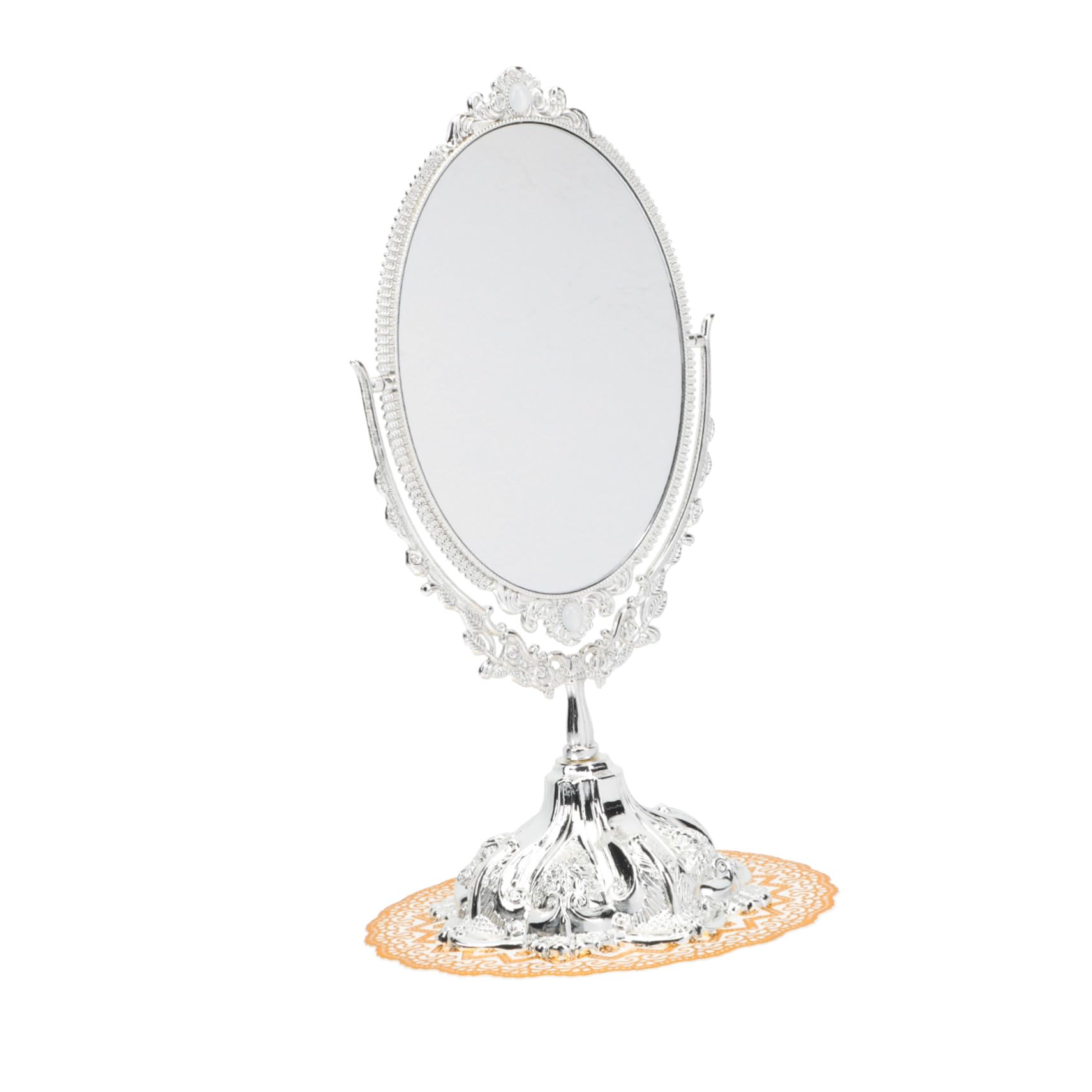 Miroir de table rétro argenté pour un maquillage impeccable dans la chambre