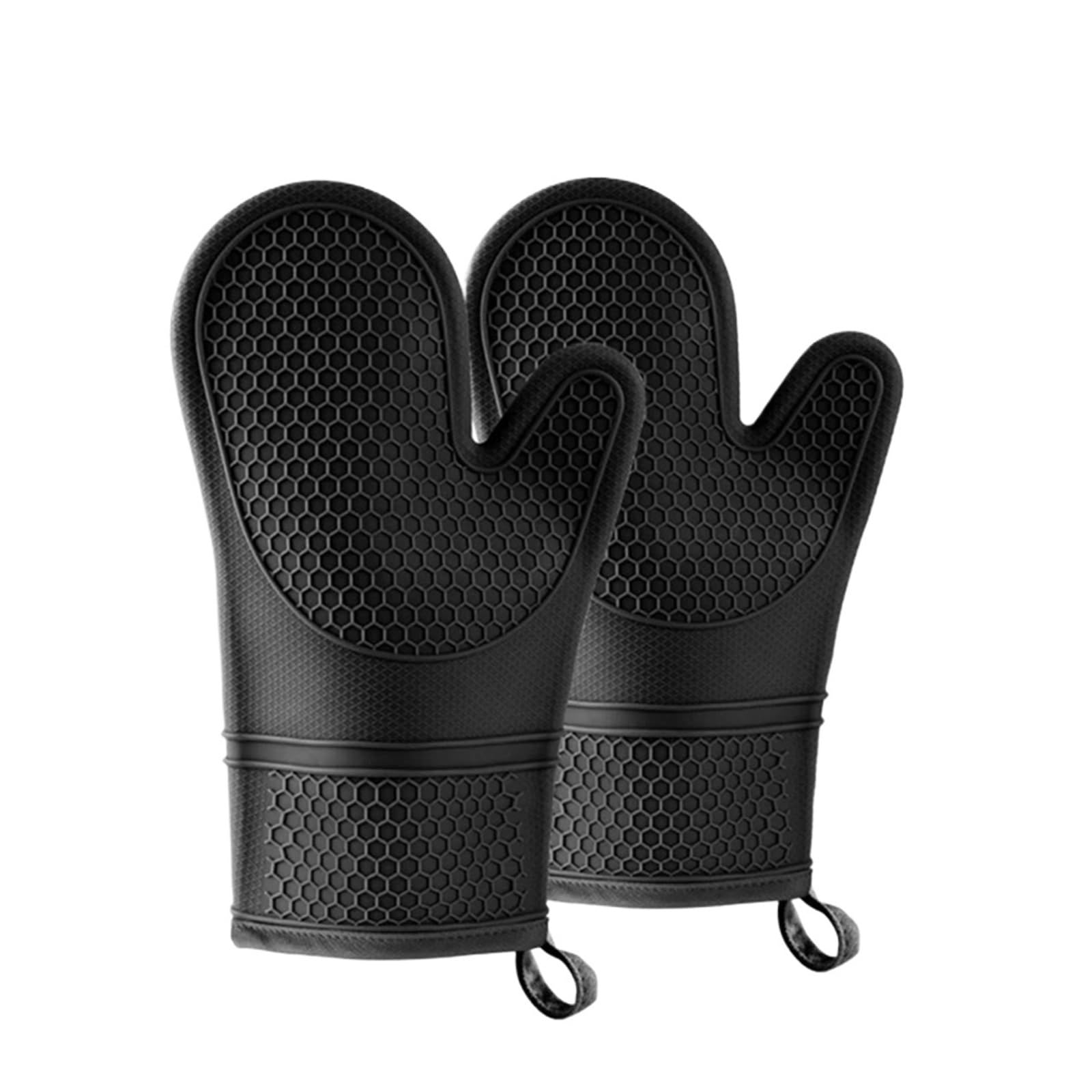 Ofenhandschuhe Silikon-Ofenhandschuhe, Ofenhandschuhe, hitzebeständig, weiches Futter, Ofenhandschuhe-Set(Black)
