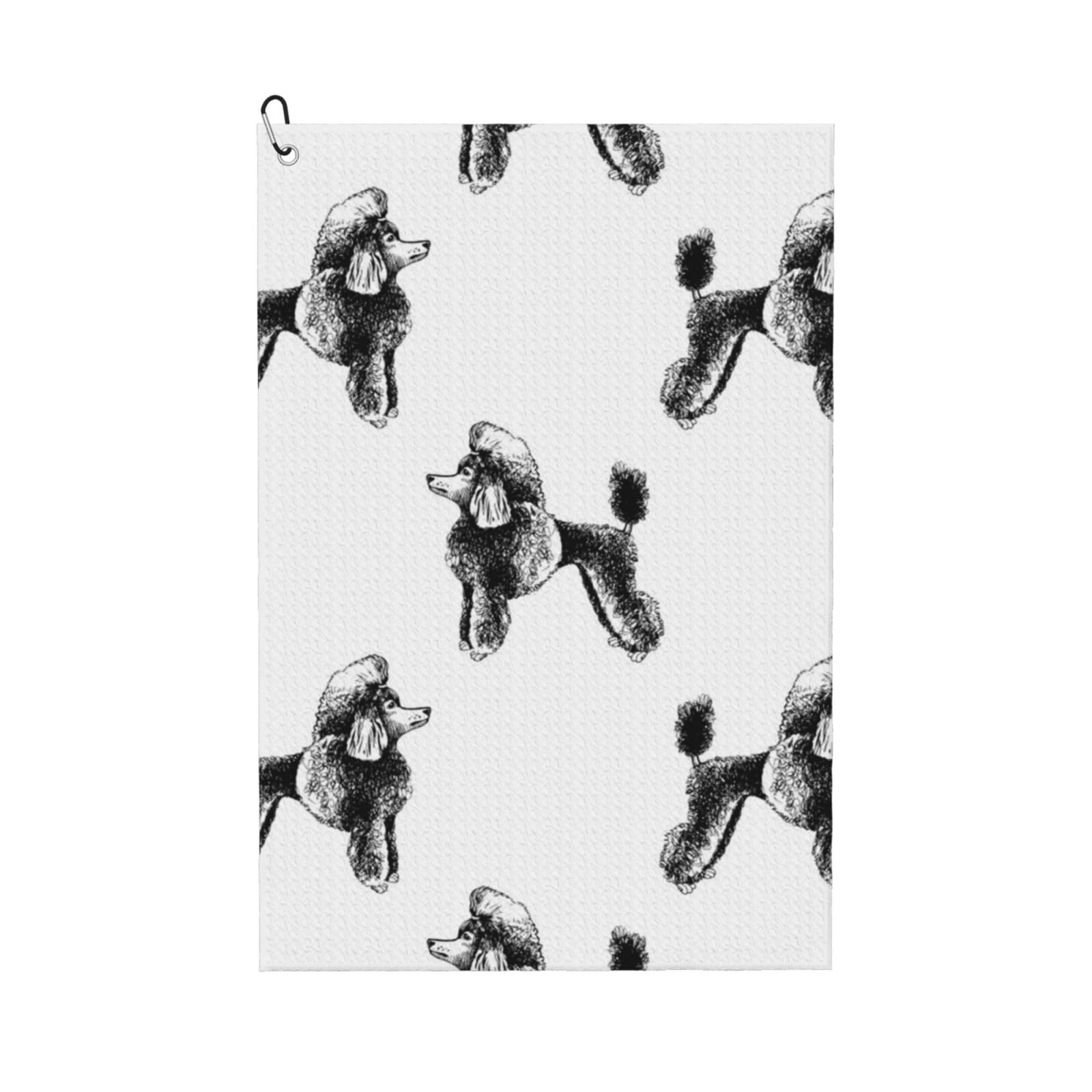 Hnnkloy Hand Drawn Poodles, 16x24 in Portable Waffle Golf Towels with Carabiner Clip for Golf Bag