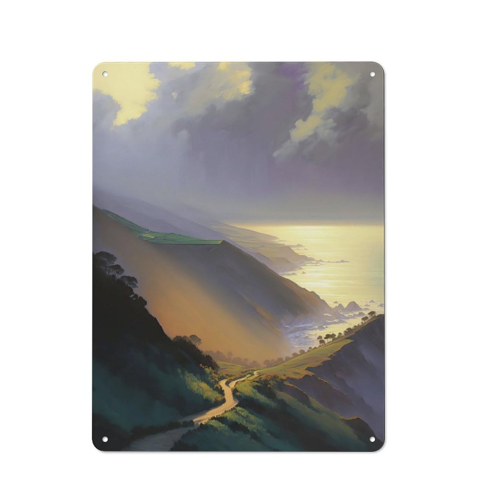 Junmoney Coastal Hills Landscape Modern Retro Metal Wall Art Sign 40X30cm, Studio Wall Art For Modern Home, Workshop, Office Or Cafe