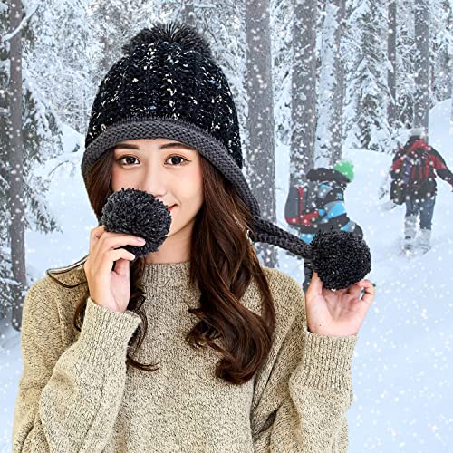 Huamulan Women Winter Sherpa Cover Ears Beanie Hat Earflap Peruvian Warm Fleece Lined Knit Cute Fluffy Soft Ski Hats 3 Pom Poms #TOP4