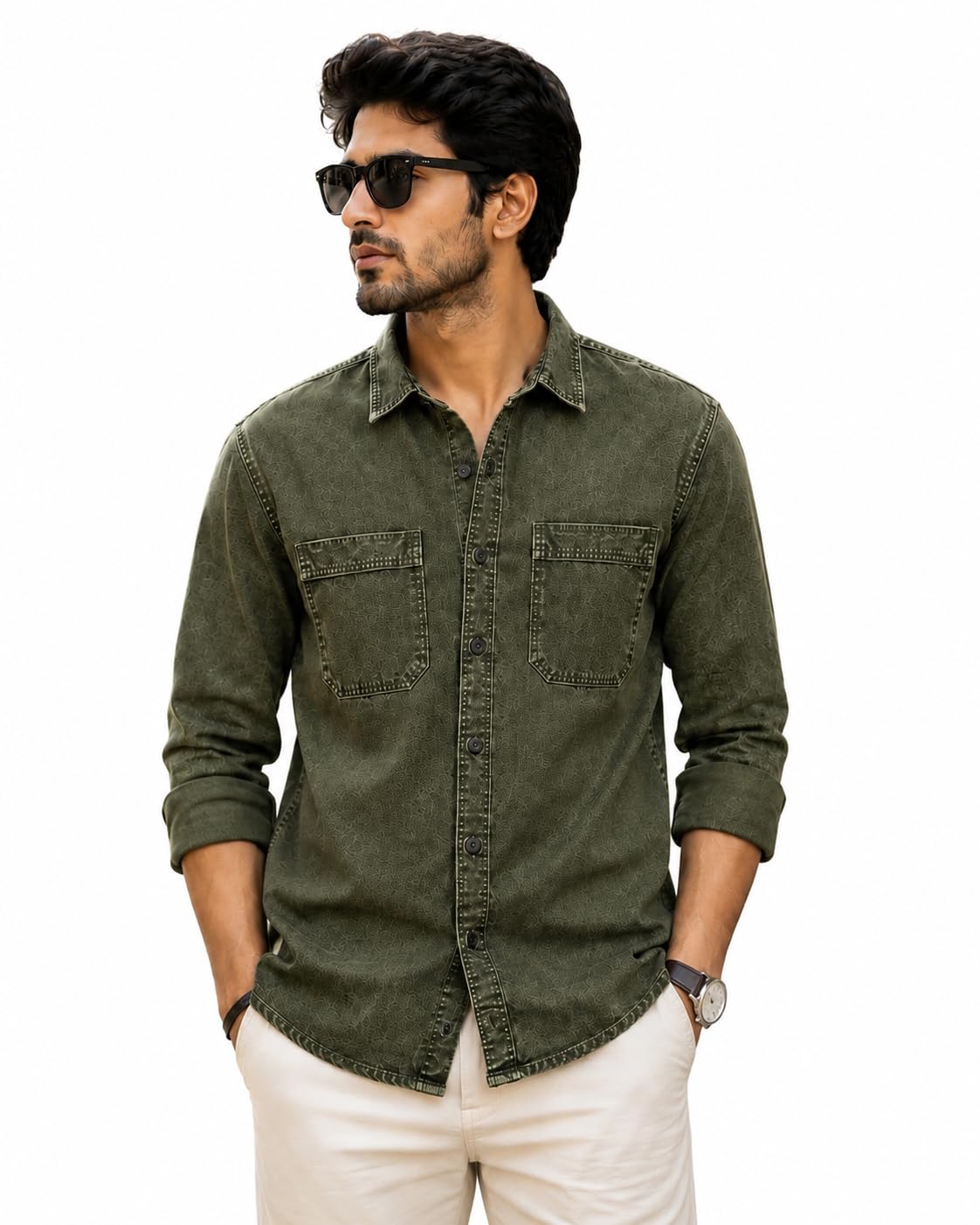 Men's Washed Denim Casual Shirt | Regular Fit | Full Sleeve| Button Down Shirt for Men-picture-47