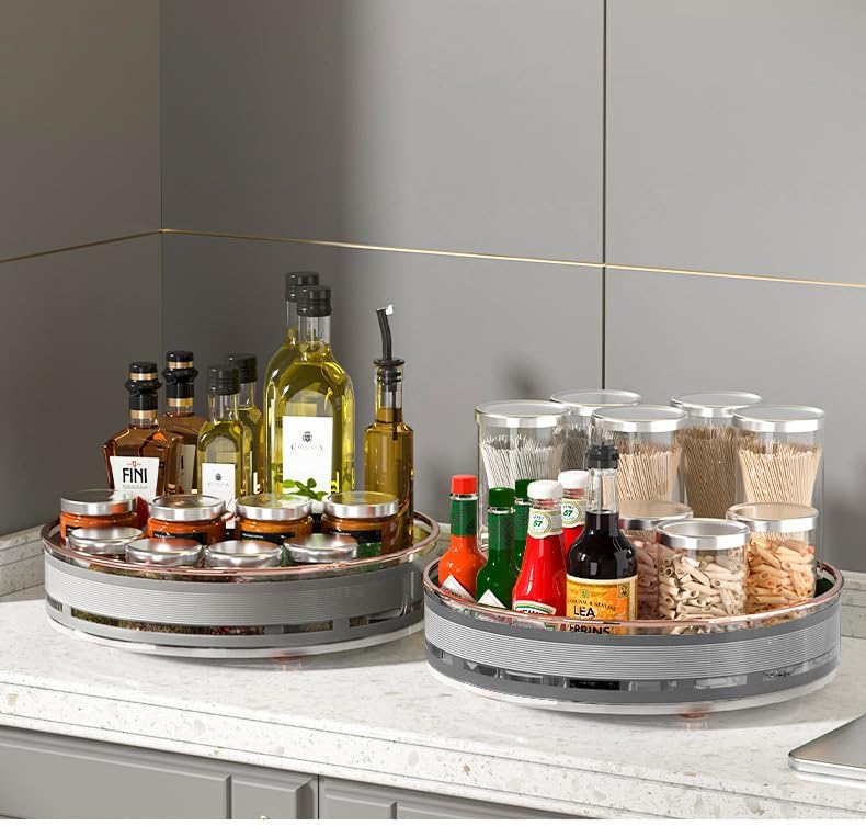 Miniatura 6 de Tocadiscos Lazy Susan de 360 grados para gabinete, estante giratorio de especias Lazy Susan, estante de almacenamiento de mostrador con base