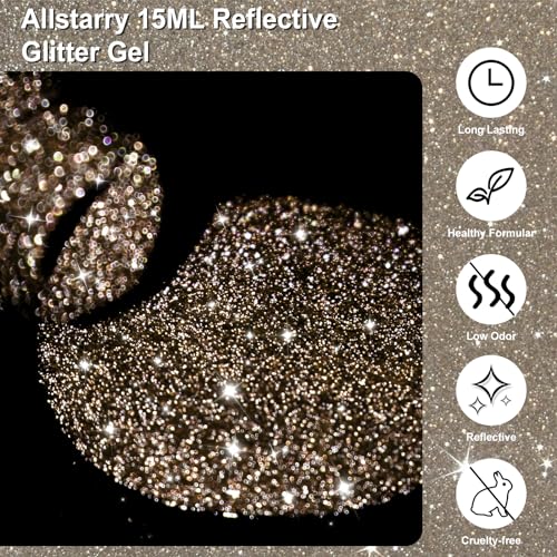 Esmalte de uñas glitter reflectante Allstarry Champagne 15ml miniatura 2