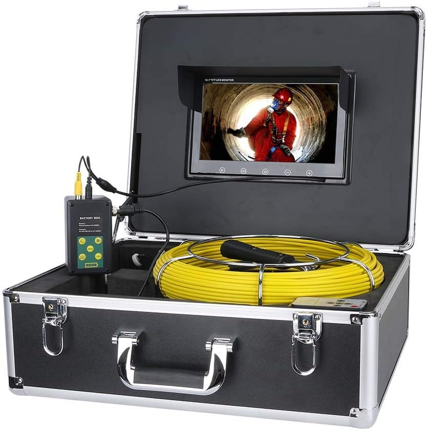 Endoscope 7 Inch 30M Pipe Inspection Video Camera Drain Sewer Pipeline Industrial Endoscope Support DVR Video Recording Rotating Camera Carrying Case, Detachable Snake Ca