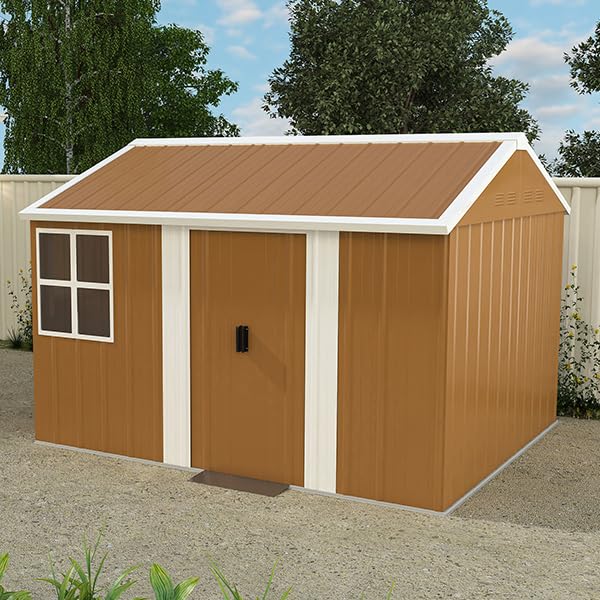 FammyLoft Caseta de jardín de metal, 300 x 240 x 194 cm, cobertizo de metal con ventanas, armario de jardín, resistente al agua, con puerta con cerradura y ventilación para exteriores, sin suelo