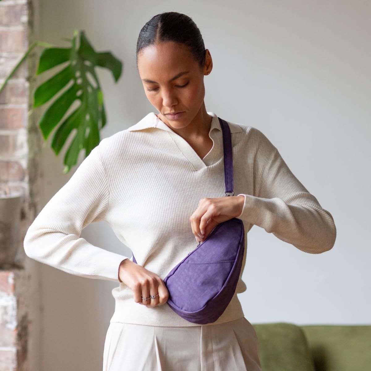 AmeriBag 10" Healthy Back Bag Nylon Ergonomic Crossbody Sling Baglett for Everyday Use, Travel & Walking Comfort - Image 7