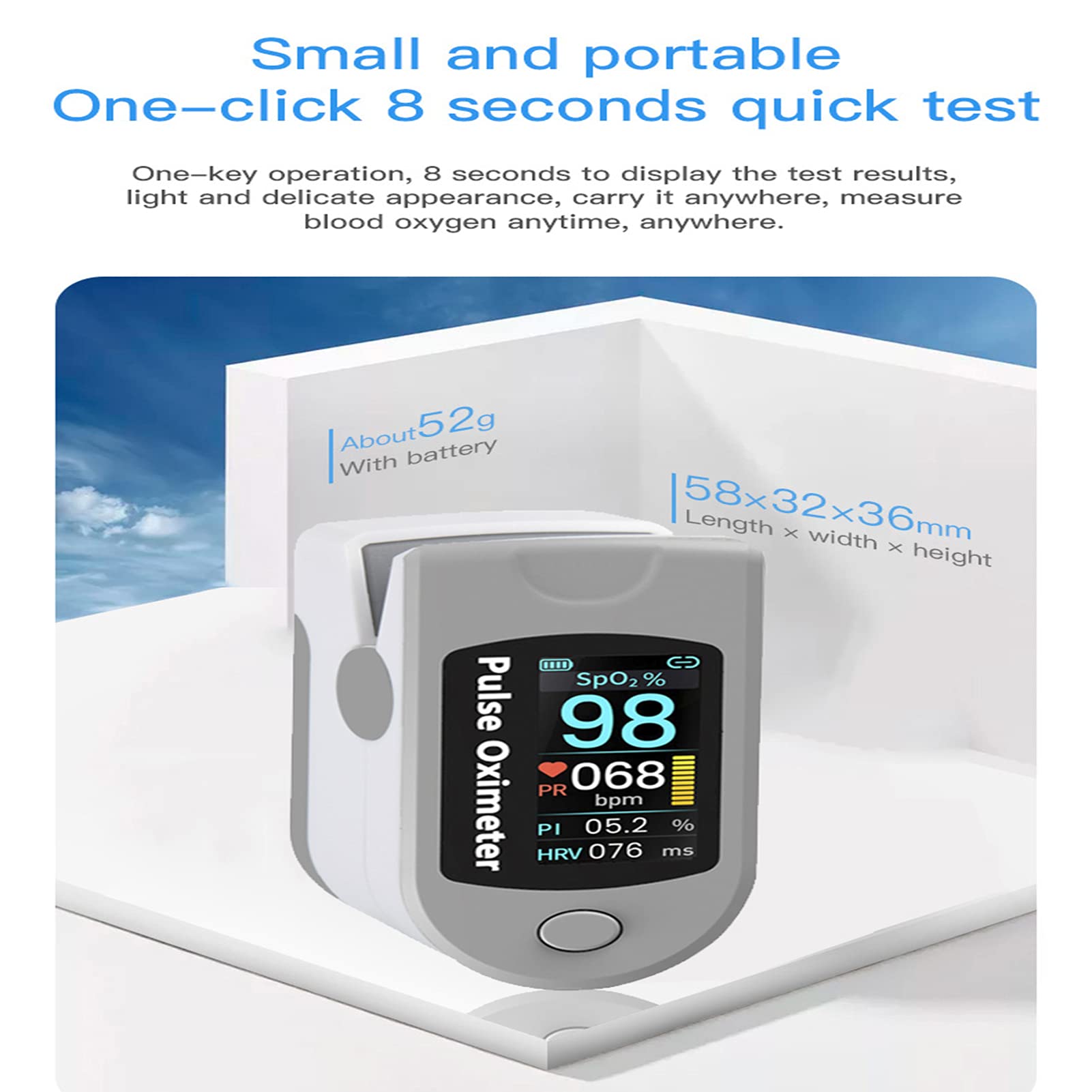 Ossimetro Portatile Monitor Per La Saturazione Di Ossigeno Nel Sangue Pulsossimetro Da Dito SpO2, Precisione Di Misurazione Superiore Registratore Squisito, Compatto E Leggero, Senza Batteria