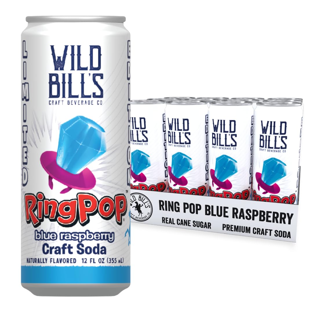 Wild Bill’s Blue Raspberry Ring Pop Craft Soda – Candy-Inspired Soft Drink Made with Pure Cane Sugar, No HFCS, No Artificial Flavors or Colors,