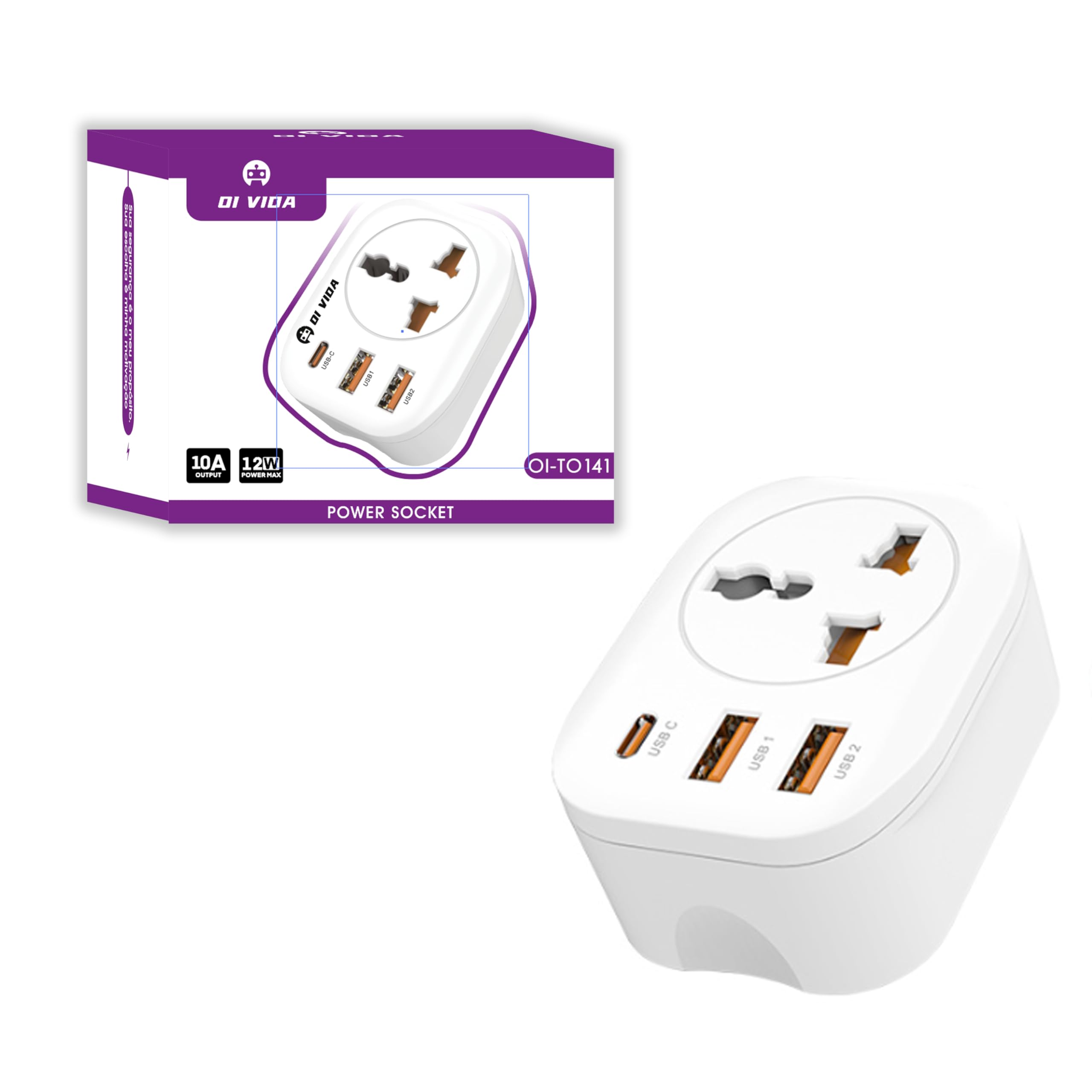 Adaptador de Tomada Universal com USB e USB-C Bivolt, Filtro de Linha Compacto com