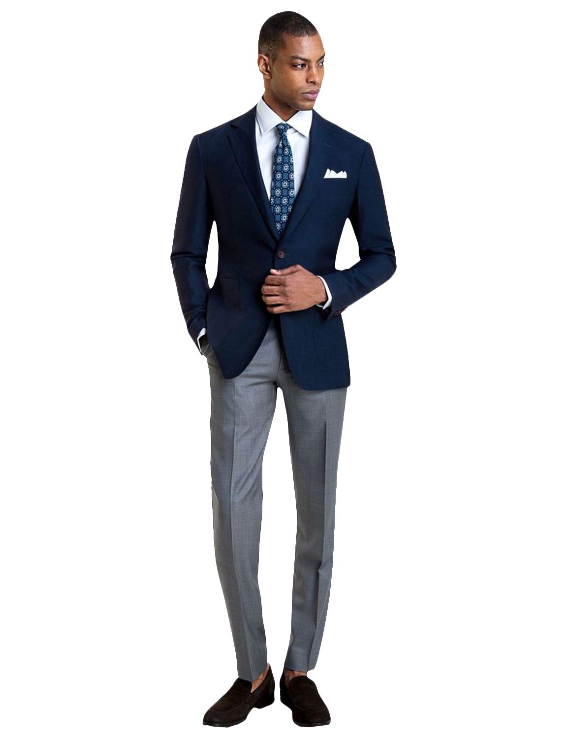 Uomo Set di Pantaloni Formali Bicolore con Risvolto intarsiato