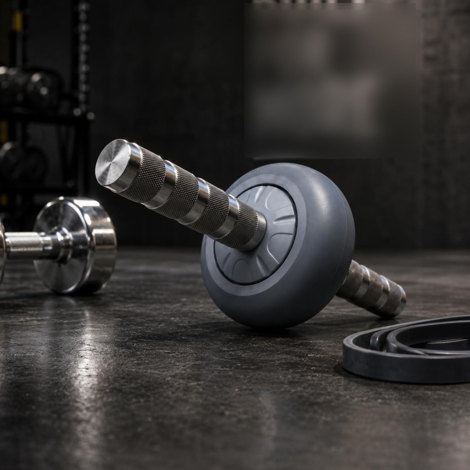 Rueda para Ejercicios Abdominales de Acero Inoxidable con Agarres de Metal Centro Desmontable Superficie de Caucho para Mayor Rodamiento Doble para