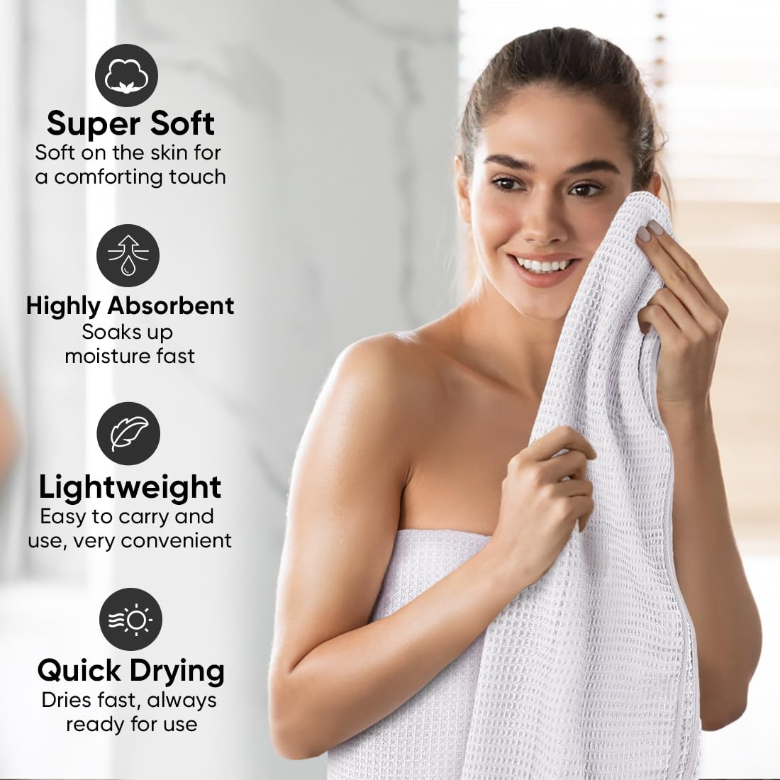 HOMEXCEL Set di 4 asciugamani da bagno a nido d'ape, in microfibra di alta qualità, ultra morbidi, leggeri, altamente assorbenti e ad asciugatura rapida, per bagno, palestra, doccia, hotel e spa, 68 x