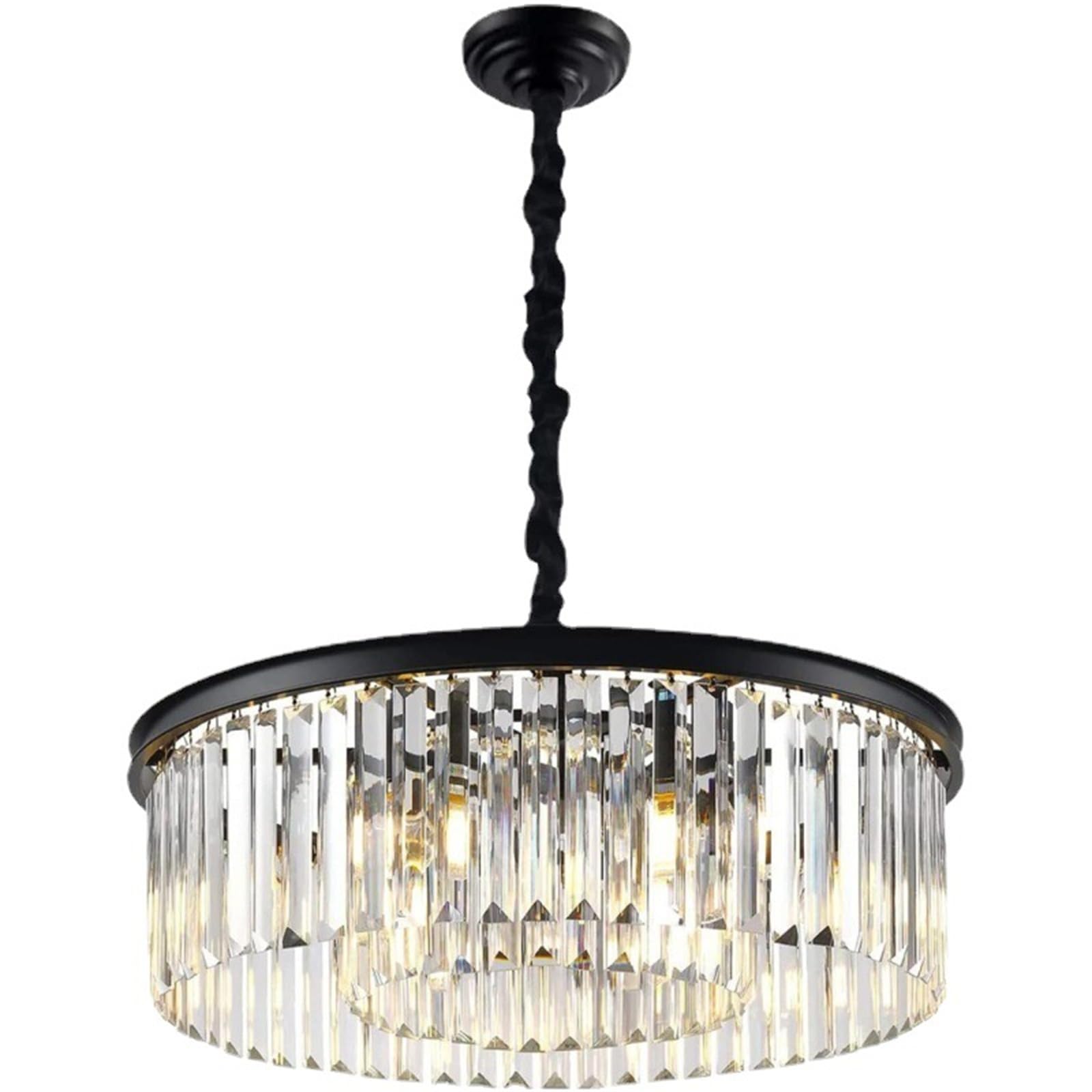 KXEcoLife 60Cm 8-Light Modern Crystal Chandelier Light Fixtures 2 Tiers Luxury Chandeliers for Dining Room Round Hanging Pendant Lighting Living Kitchen Entryway Bedroom,Black