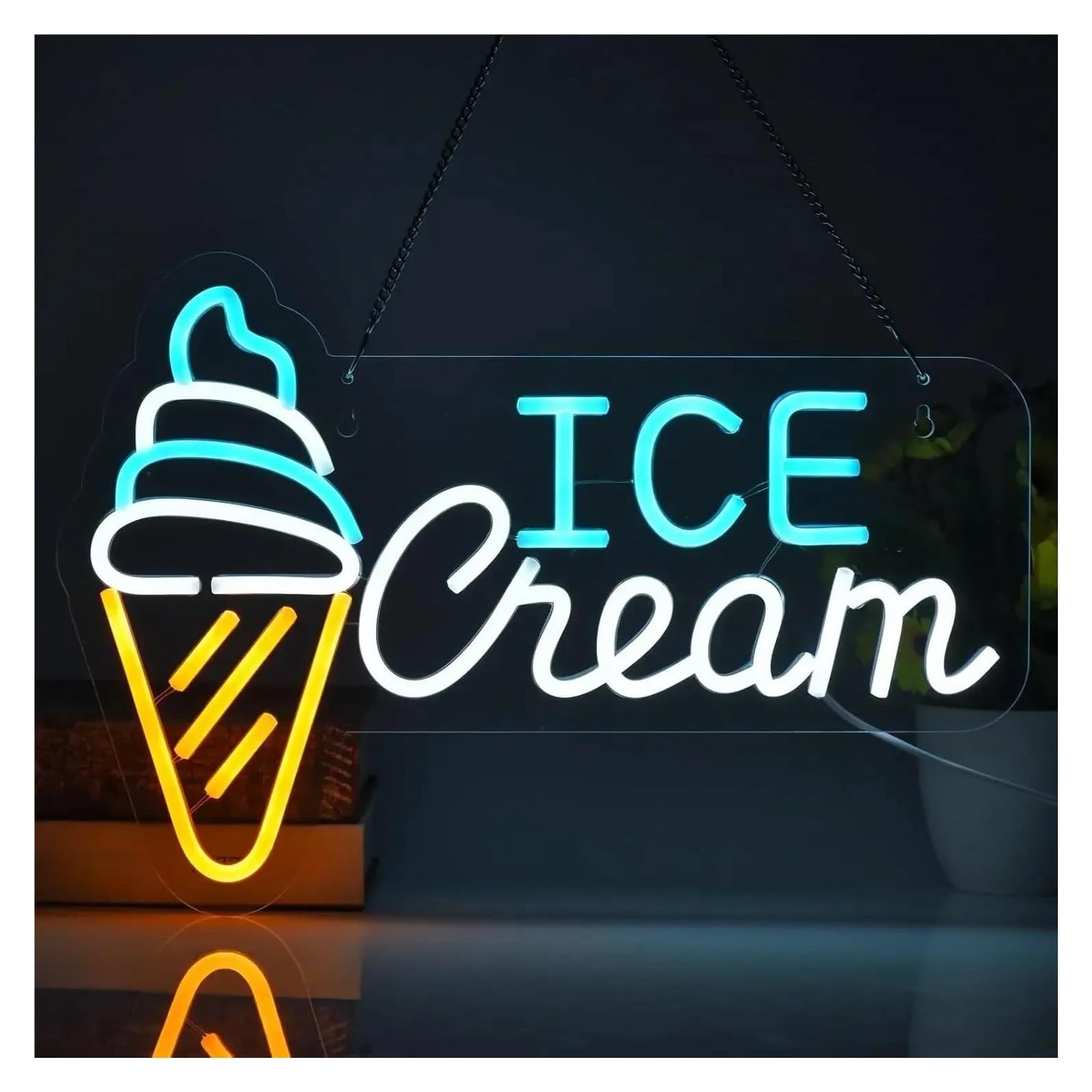 Decoración Lámparas Ice Cream Letrero De Neón Luz Noche USB Interruptor Regulable Para Tienda De Negocios Bar Cafetería Decoración Colgante 41cm×28cm