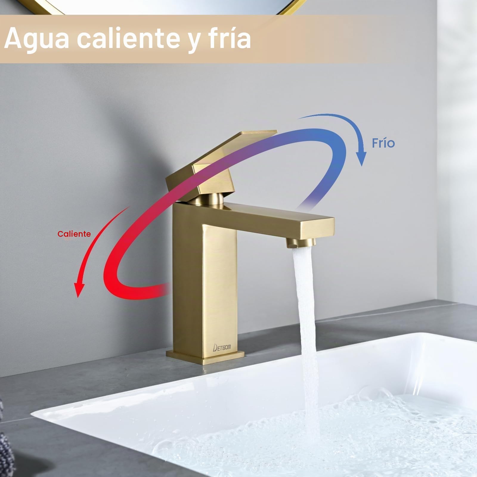 Grifo de Lavabo Oro Cepillado de Acero Inoxidable para Baño | Grifería Monomando Dorado para Agua Fría y Caliente con Aireador Extraíble, Cartucho Cerámico y Fácil Instalación