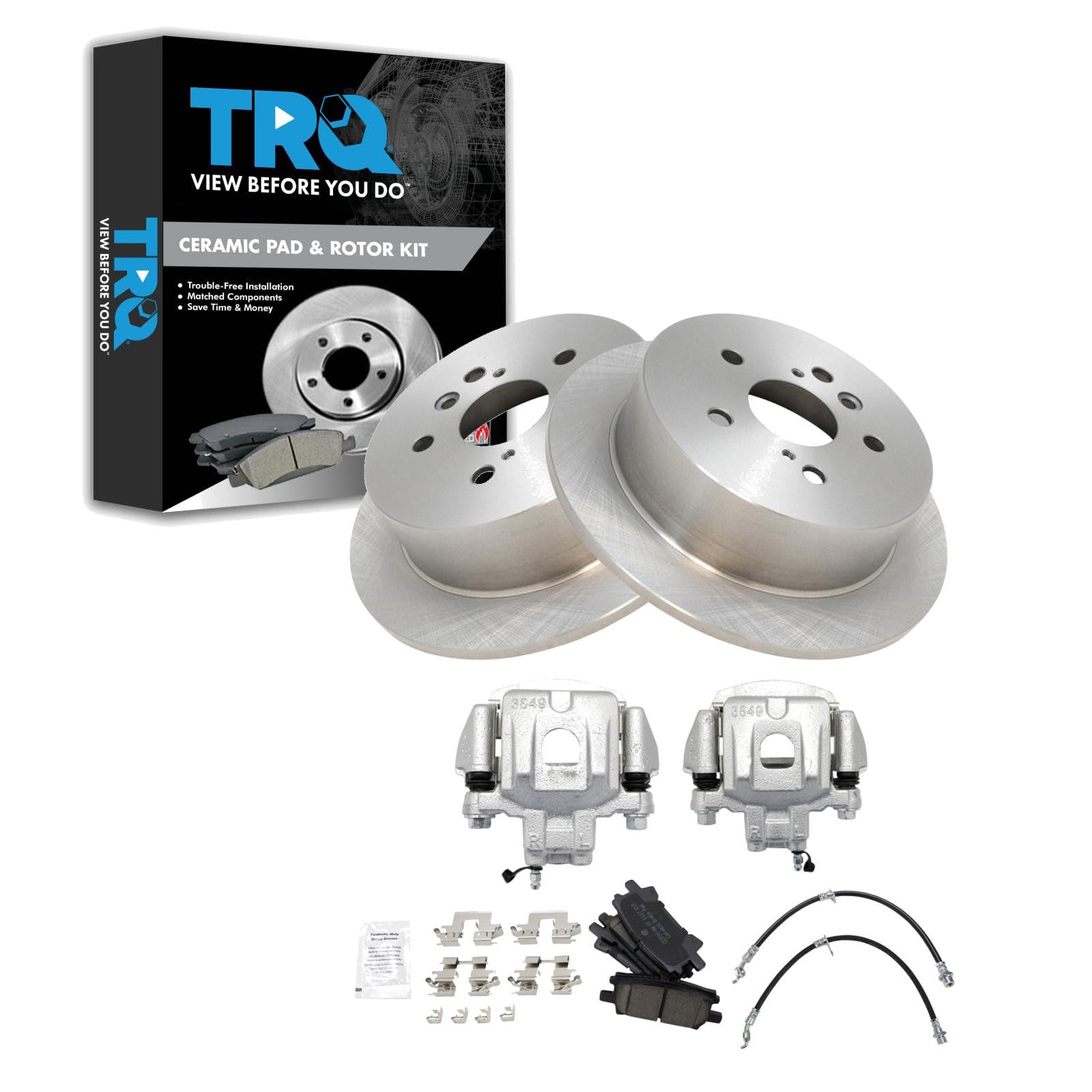 TRQ Rear Brake Pad and Rotor Set Ceramic Calipers Compatible with 2004-2007 Toyota Highlander with All Wheel Drive