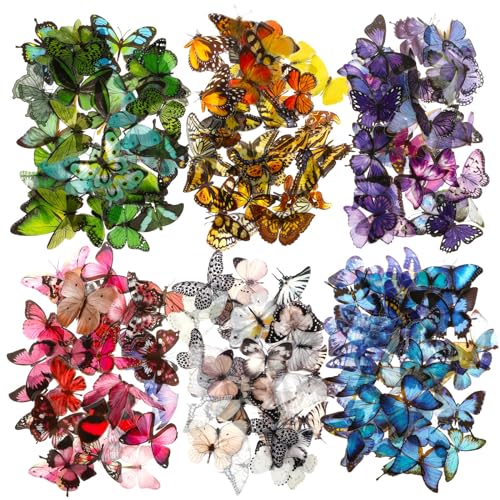 image for COMNICO 240PCS Butterfly Stickers, PET Waterproof Transparent Colorful