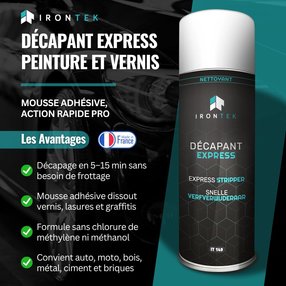 IRONTEK Décapant Peinture Express 500ml IT149 Spray Carrosserie Action Rapide Mousse