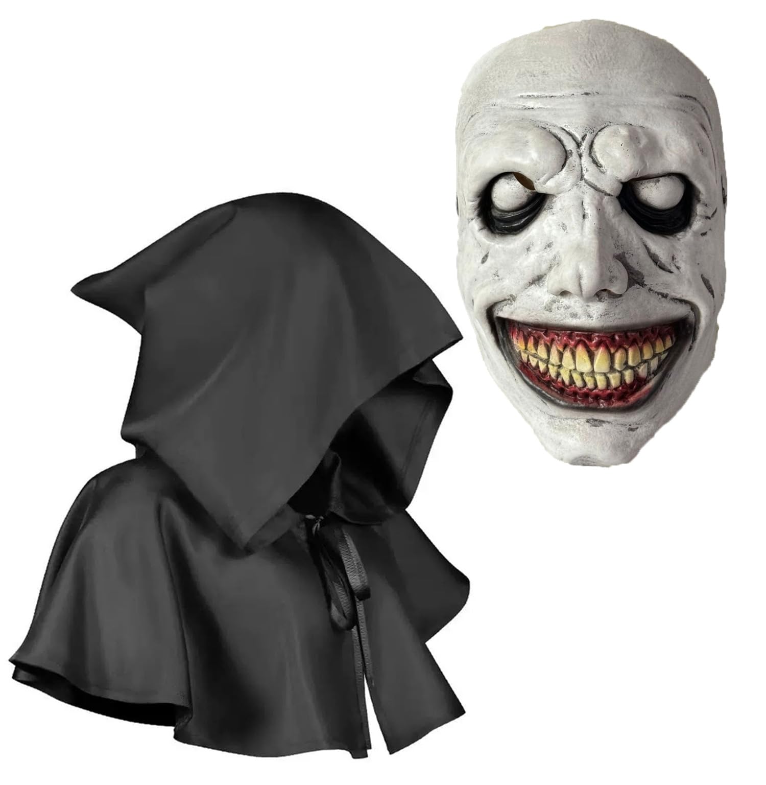 TOPOQ Medieval Renaissance Cowl Hood Cape Halloween Medieval Cloak With Scary Devil Mask Gothic Cowl Hat Knight Vampire Death Costume Accessories Cosplay Party Prop - Image 3