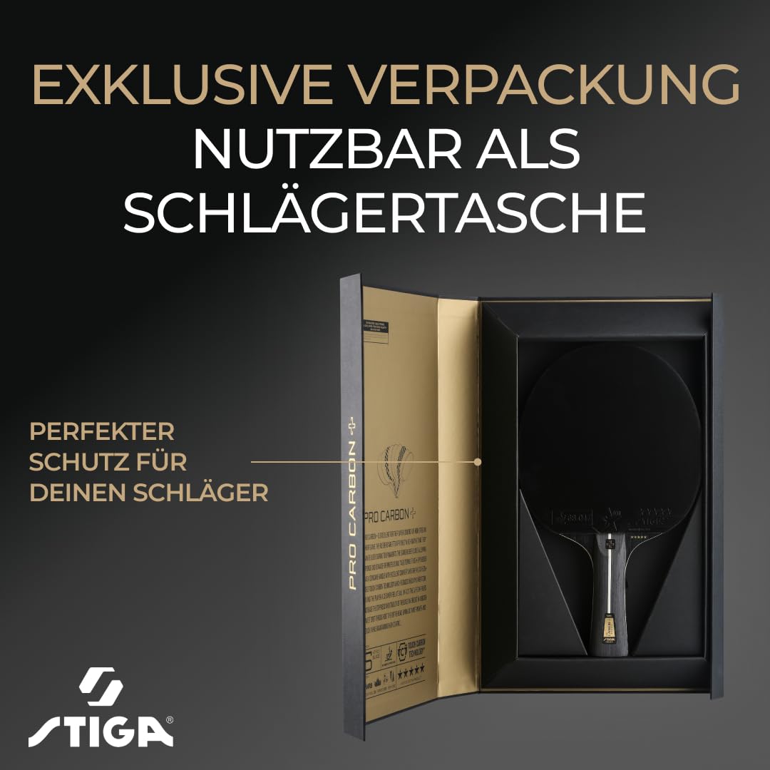 STIGA Pro Carbon + Tischtennisschläger für fortgeschrittene Offensivspieler – ITTF zugelassen, Touch Carbon Technologie – Verbesserte Geschwindigkeit, Kontrolle und Komfort – Schwarz/Rot