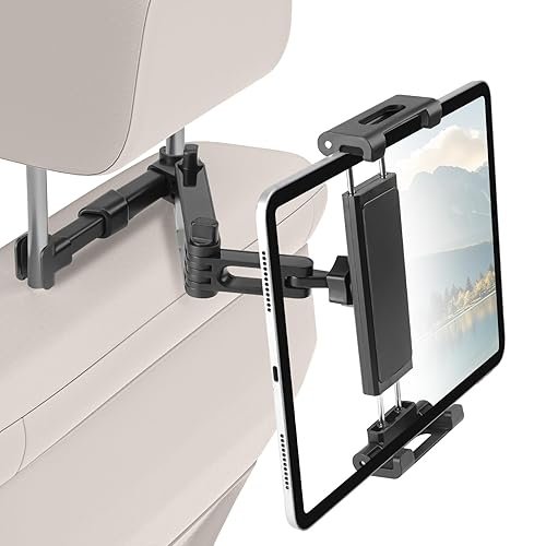 Kairiyard Tablet Holder for Car, 3 in 1 Extension Arm Adjustable Car Headrest Tablet Holder Road Trip Essentials Back Seat Tablets Cars Mount Compatible with iPad Pro, Air, Mini, 4.7-11" Devices