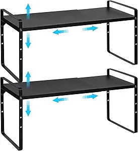 15.5 to 25.5 Inch Expandable Kitchen Cabinet Organizer Shelf, 2 Pack 30 LBS Heavy Duty Adjustable...