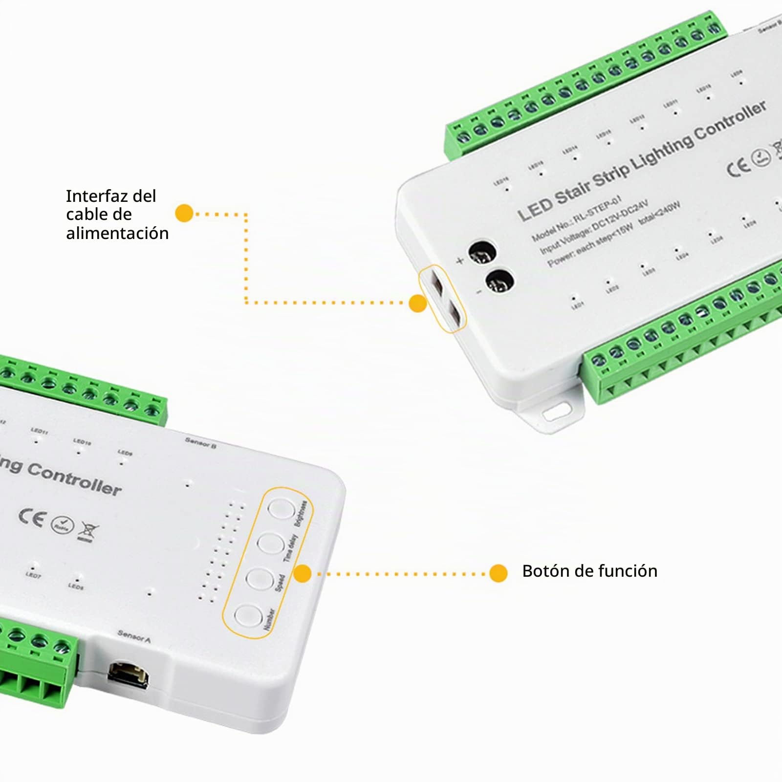 Controlador de iluminación LED para escalones con detector de movimiento, 16 escalones controlador de luz LED para escaleras
