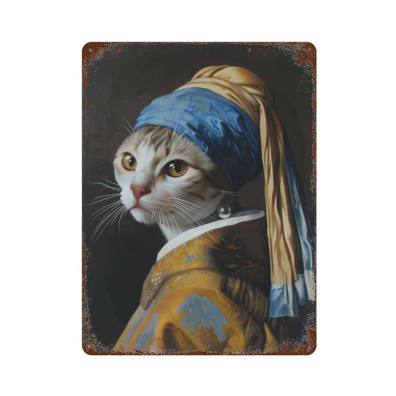 YHGERTKU Cat with A Pearl Earring 03 Wall Art Retro Iron Vintage Metal Tin Sign Poster Modern Decor for Living Rooms Gift 40x30cm